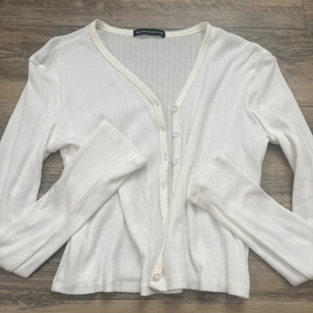 Women's White Ribbed Cardigan Sweater